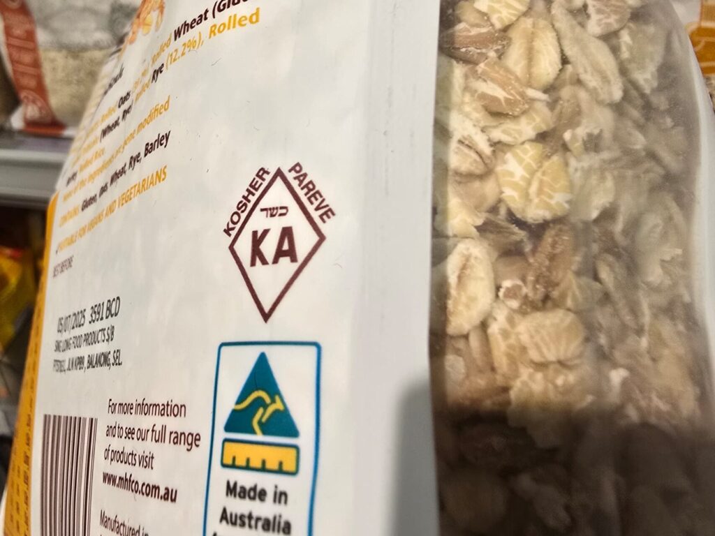 Kosher logo on cereal packaging